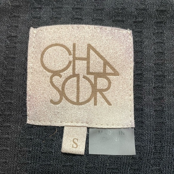 Chaser Top Womens Small Black Long Sleeve Waffle Knit Button Cuffs Crew Neck - Picture 4 of 9